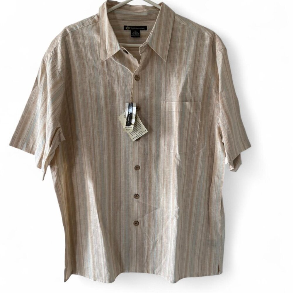 New Men's XL Duke Kahanamoku Hemp Hawaiian Aloha Button Down Shirt